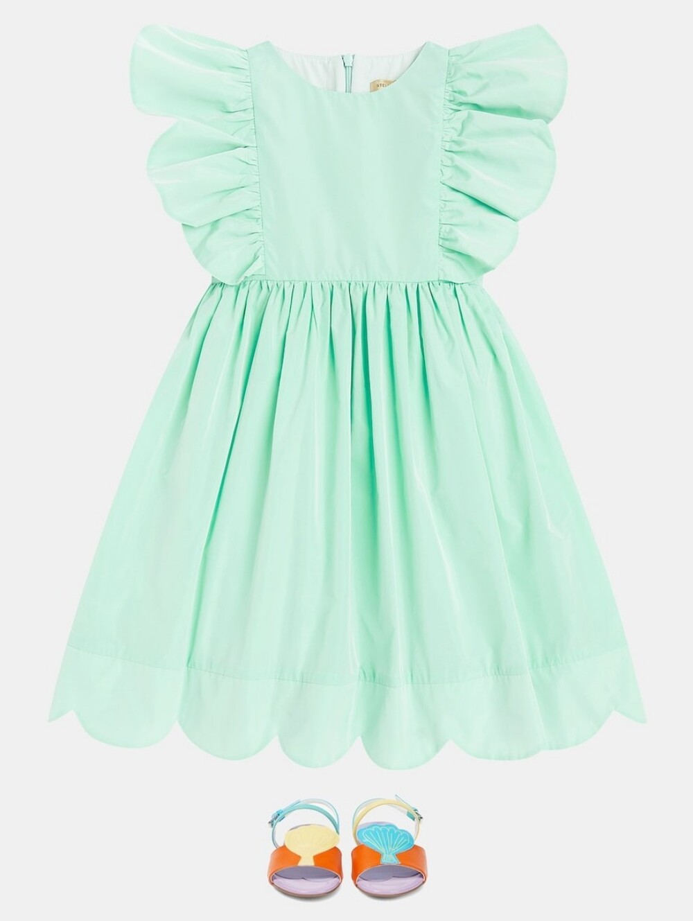 NWT Stella Mccartney Green Sleevless Tafetta frills Dress Size 10